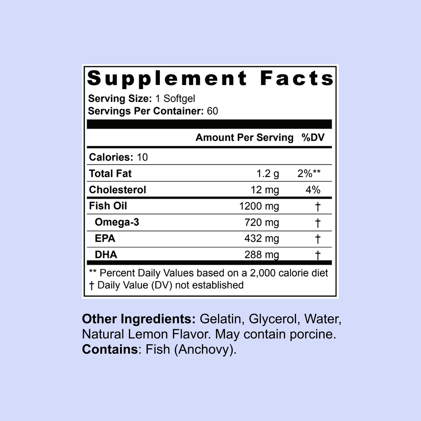 Supplement facts label on a light purple background