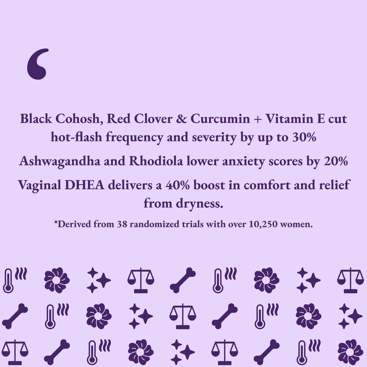 Purple background with text and health-related icons on a purple background