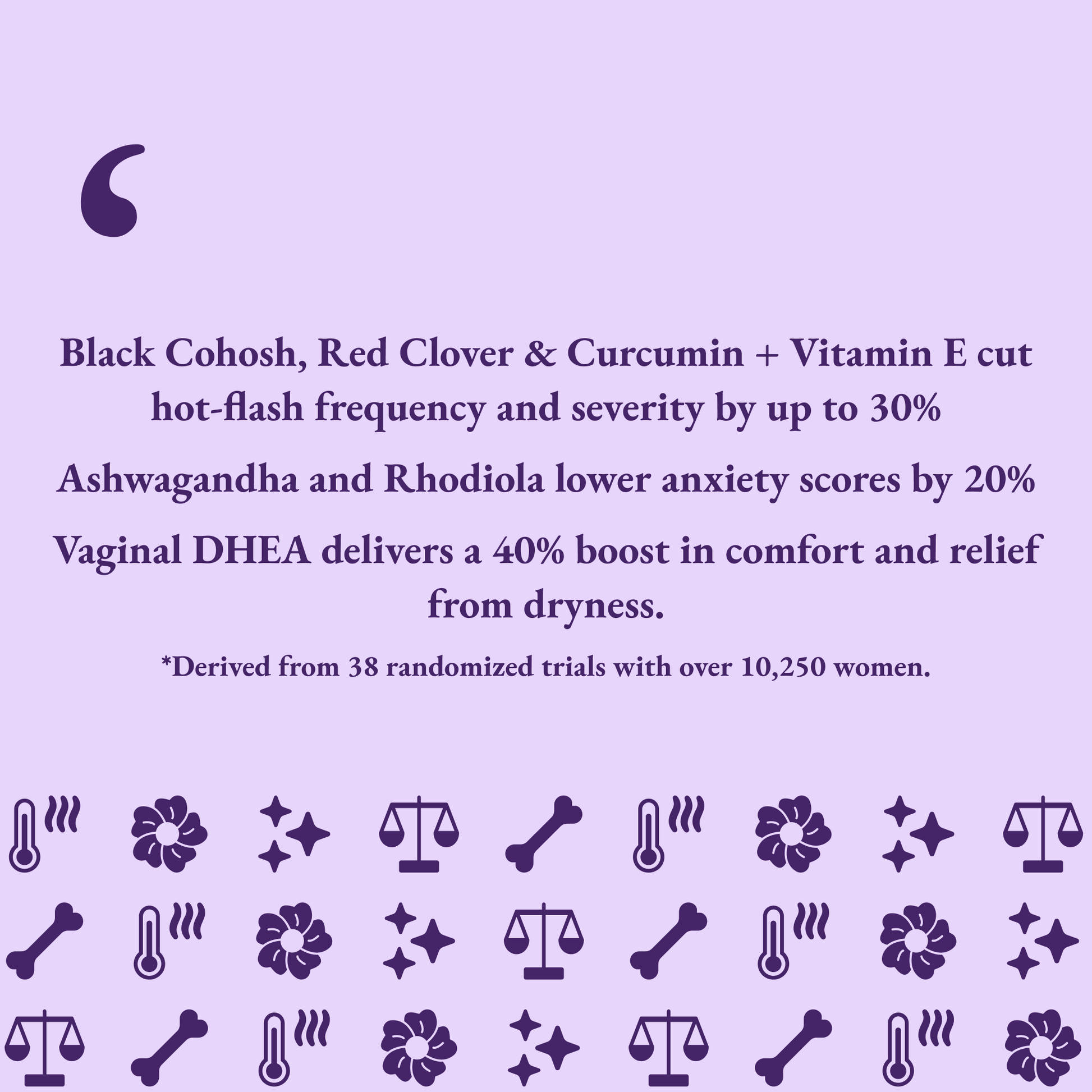 Purple background with text and health-related icons on a purple background